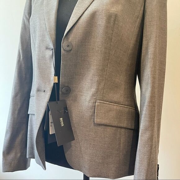 BOSS HUGO BOSS Jadena Jacket Blazer Stretch Wool Two Button Gray - Picture 4 of 10